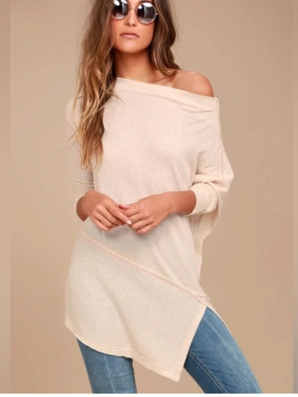Free People We The Free Londontown Moonstone Long Sleeve Off Shoulder Top Size M